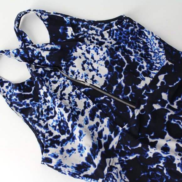 Intermix womens dress sz S silk zipper front high low maxi cross back blue - Picture 7 of 9